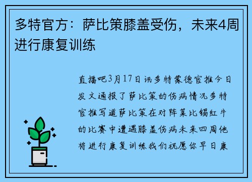 多特官方：萨比策膝盖受伤，未来4周进行康复训练