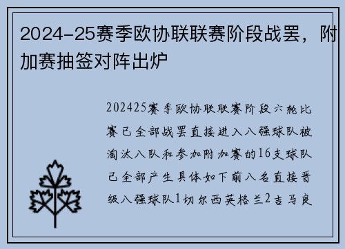 2024-25赛季欧协联联赛阶段战罢，附加赛抽签对阵出炉