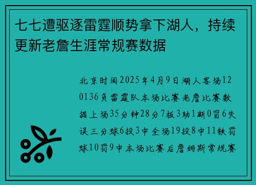 七七遭驱逐雷霆顺势拿下湖人，持续更新老詹生涯常规赛数据